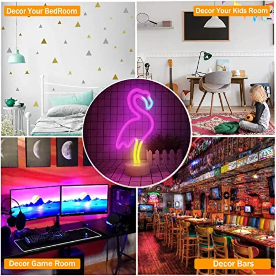 Flamingo LED Neon Night Light w/Pedestal, USB/Battery Operation