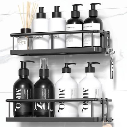 Large Adhesive Shower Caddy, Rustproof Shelves w/Hooks