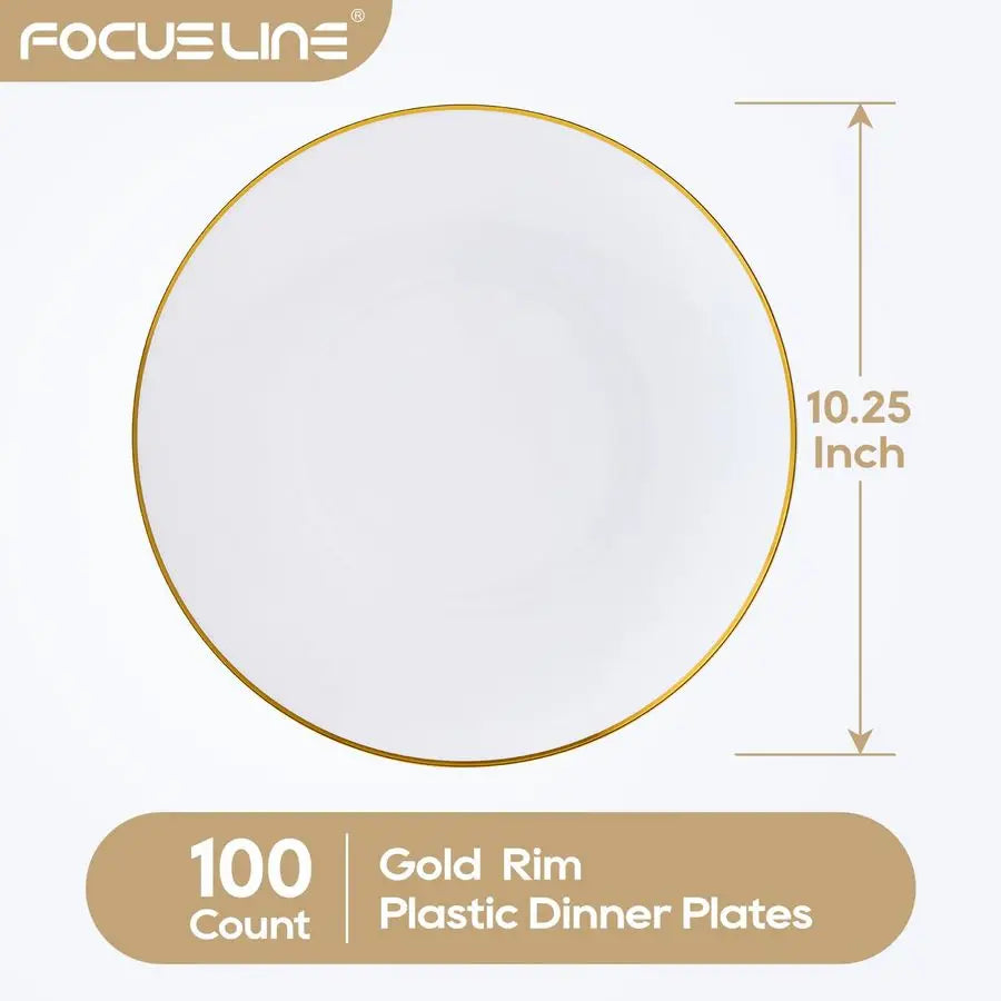 100 Heavy Duty Plastic Dinner Plates 10.25", Disposable