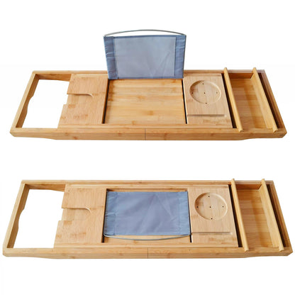 Expandable Bamboo Bathtub Tray 29.5"x42.9" Waterproof Bath Caddy