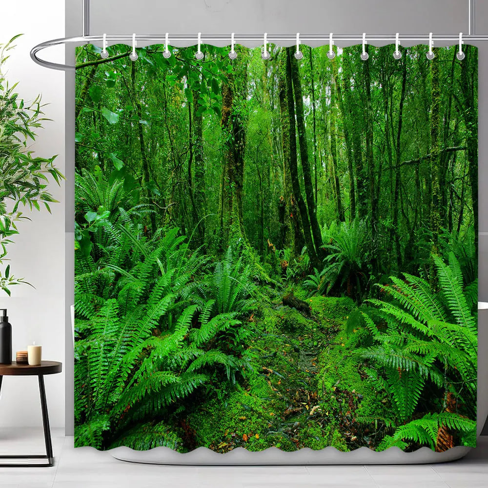 Scenic Shower Curtain Tropical Waterfall, Landscape Nature