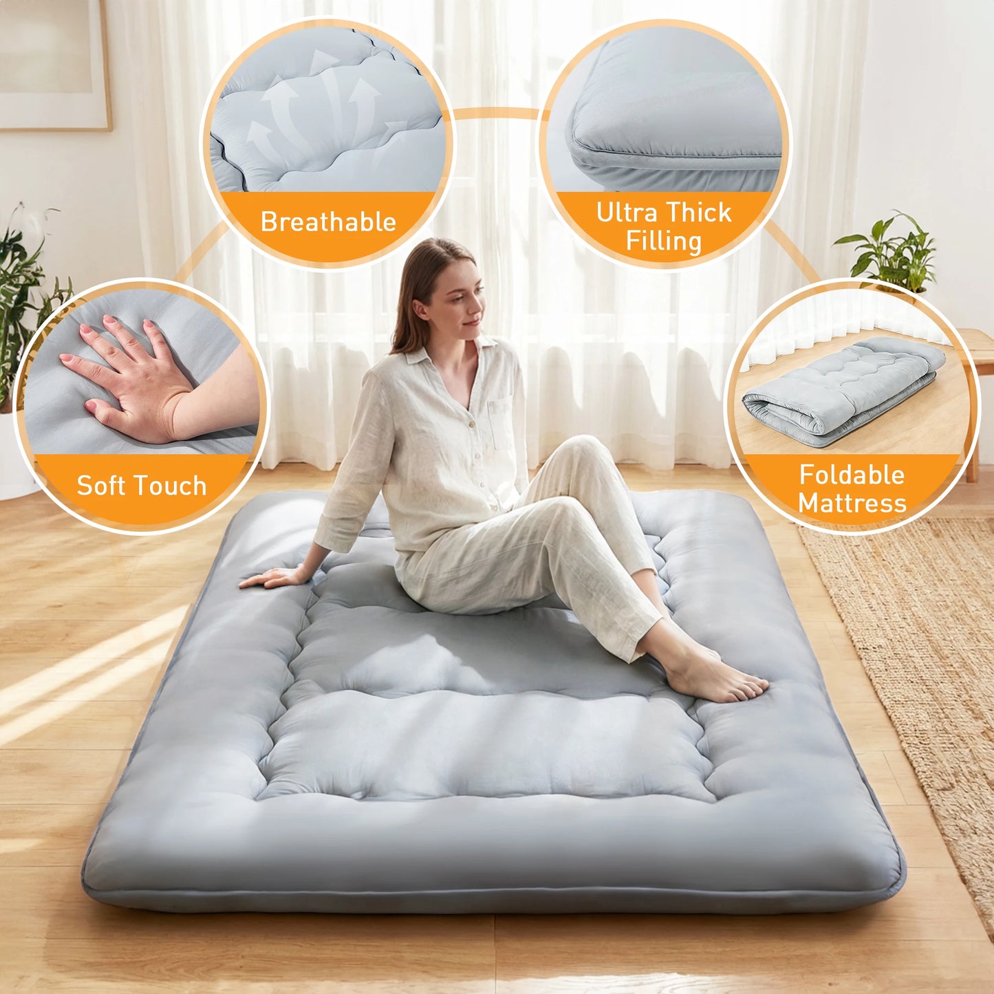 4" Portable Soft Floor Mattress w/Removable Washable Cover