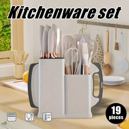 19pc Kitchen Knives and Silicone Utensils w/Holder