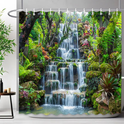 Scenic Shower Curtain Tropical Waterfall, Landscape Nature