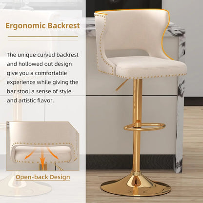Set (2) Velvet Upholstered, Adjustable, Swivel, Curved Back Barstool