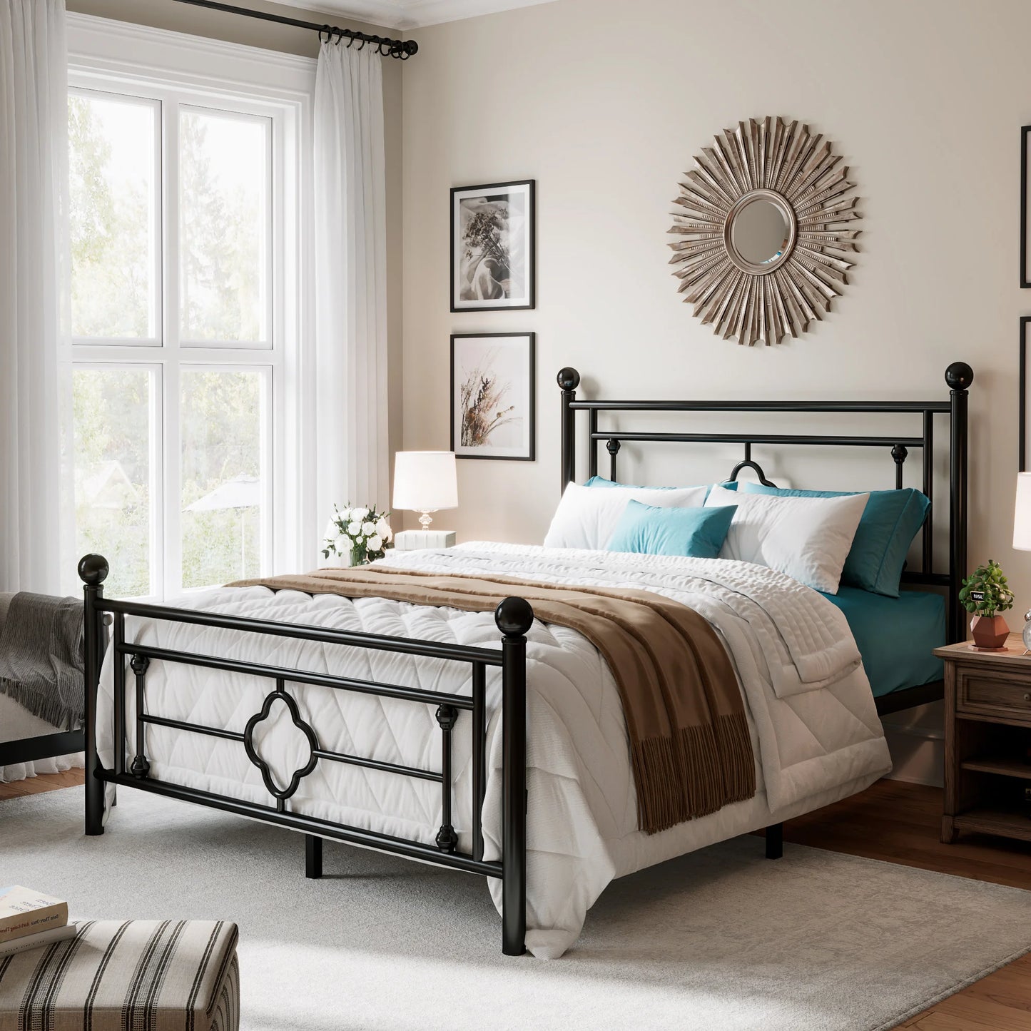 Wrought Iron Headboard and Footboard Metal Platform Bed Frame