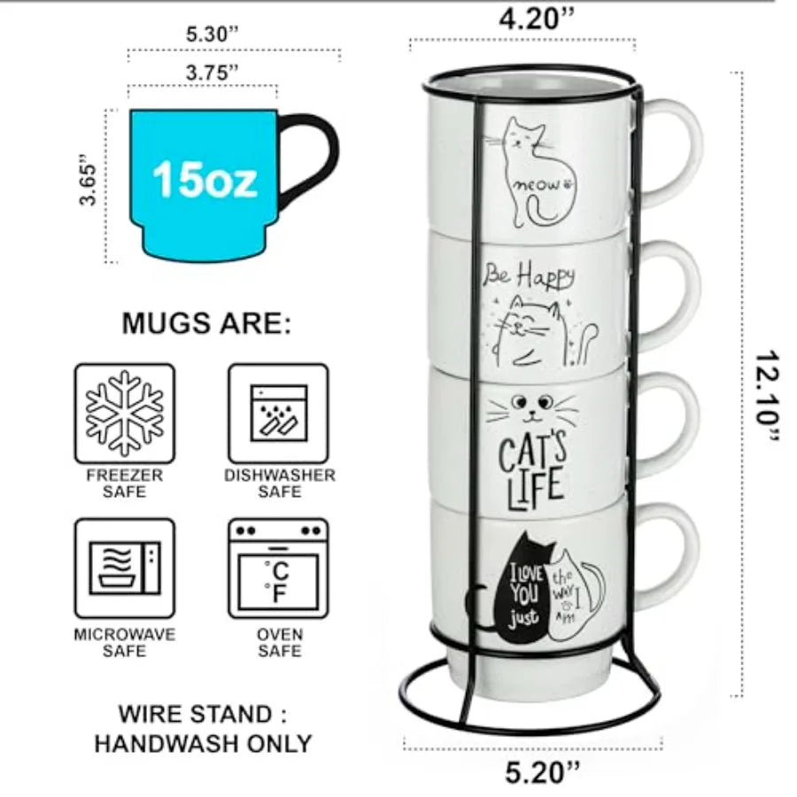 Stackable Coffee Mug Tower Set w/Metal Wire Rack