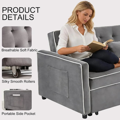 3 in 1 Convertible Loveseat Sleeper Sofa, Adjustable Backrest,