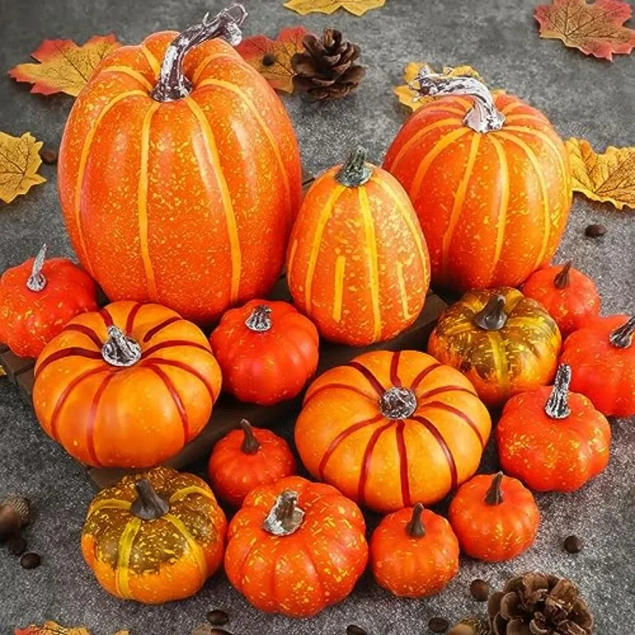 16 Pcs Outdoor Pumpkin Fall Decorations, Large, Small