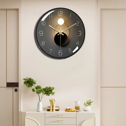 12"x12" Modern Wall Clock w/Black Glass Dial, Silent Non-Ticking Movement