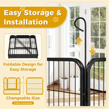 Indoor/Outdoor Foldable Metal Pet Playpen w/Door,