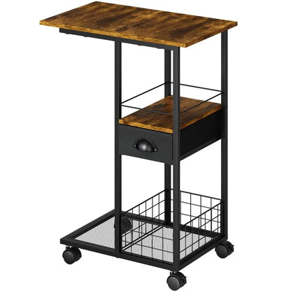 Portable TV Tray Table, C Shaped Sofa Side Table with Wheels