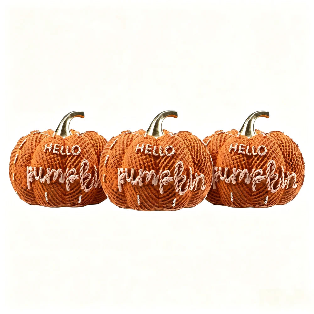 Halloween Pumpkin Knitted Texture Table Ornament, Farmhouse