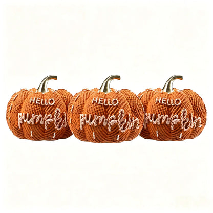 Halloween Pumpkin Knitted Texture Table Ornament, Farmhouse