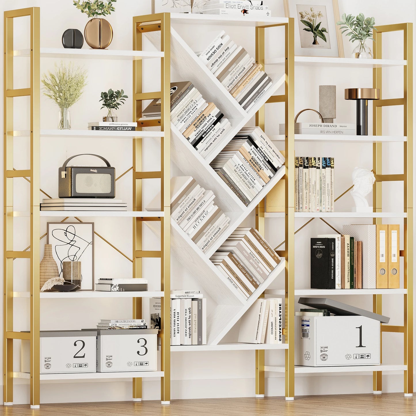 5 Tier Large Wooden Bookcase with 17 Open Display Shelves