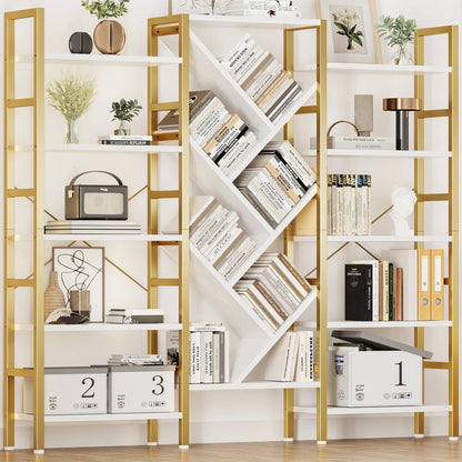 5 Tier Large Wooden Bookcase with 17 Open Display Shelves