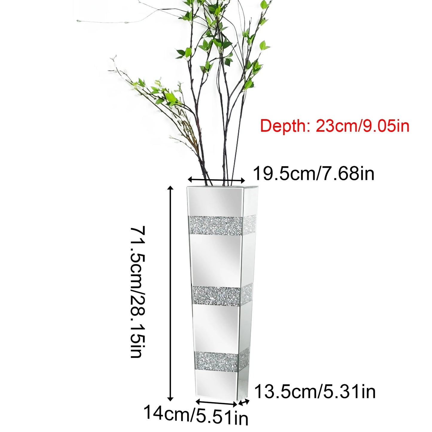Tall Crystal Mirrored Diamond Floor Flower Vase