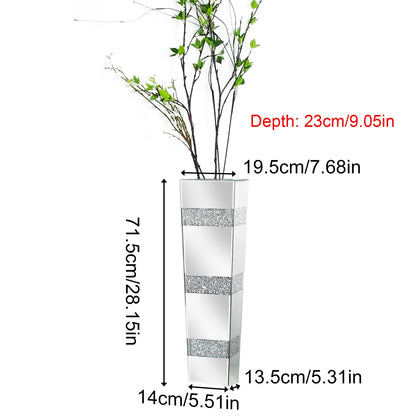 Tall Crystal Mirrored Diamond Floor Flower Vase