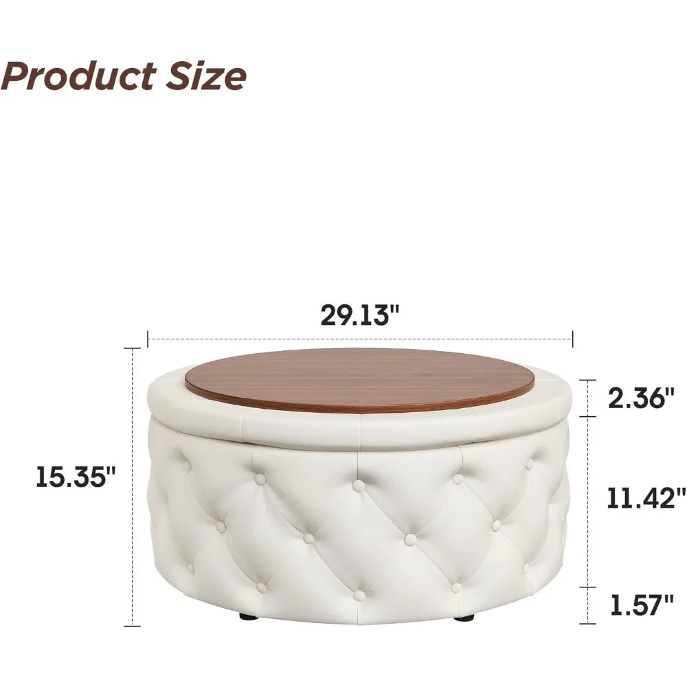 30 Inch Round Storage Ottoman, Coffee Table, Footstool