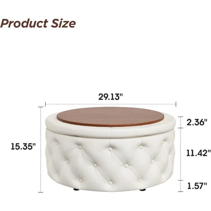 30 Inch Round Storage Ottoman, Coffee Table, Footstool