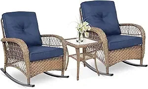 3pc Outdoor Rocker Conversation Bistro Set w/Cushions