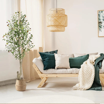 Artificial Olive Tree w/White Planter, Green Artificial Moss