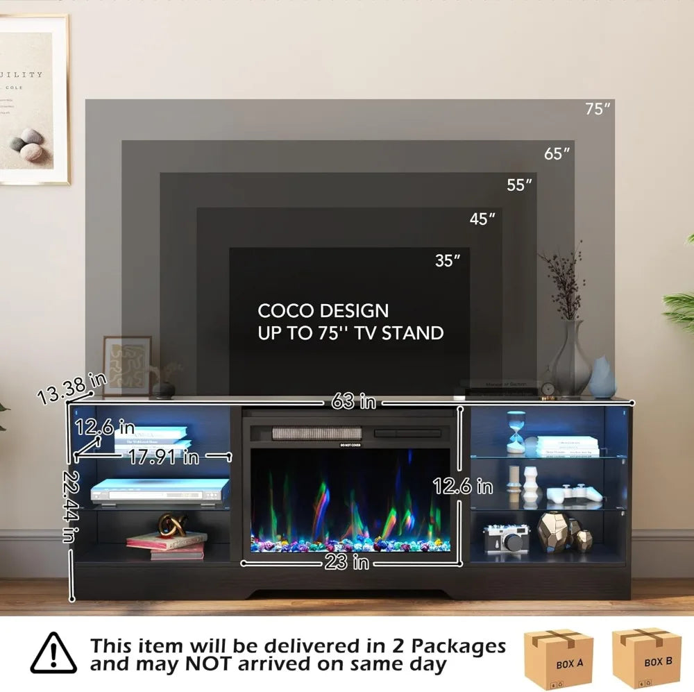 Electric Fireplace Entertainment Center with LED Lights, Remote