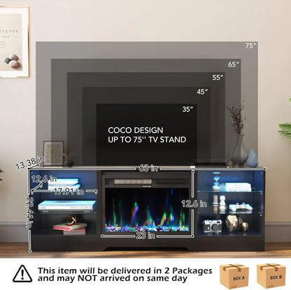 Electric Fireplace Entertainment Center with LED Lights, Remote