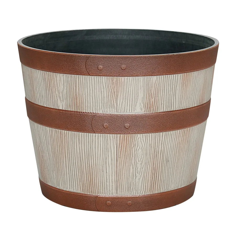 Large Outdoor Whiskey Barrel Planter, Light Brown