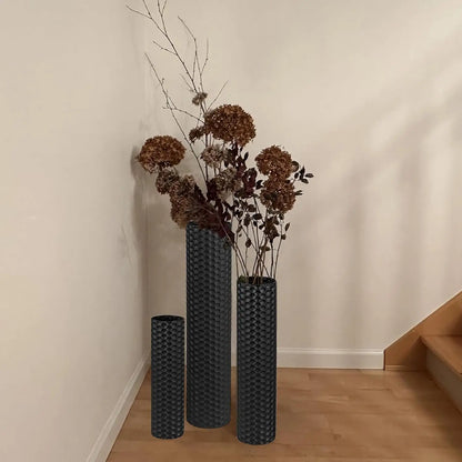 Set (3) Extra Large Black Tall Metal Decorative Vases, 27.6"