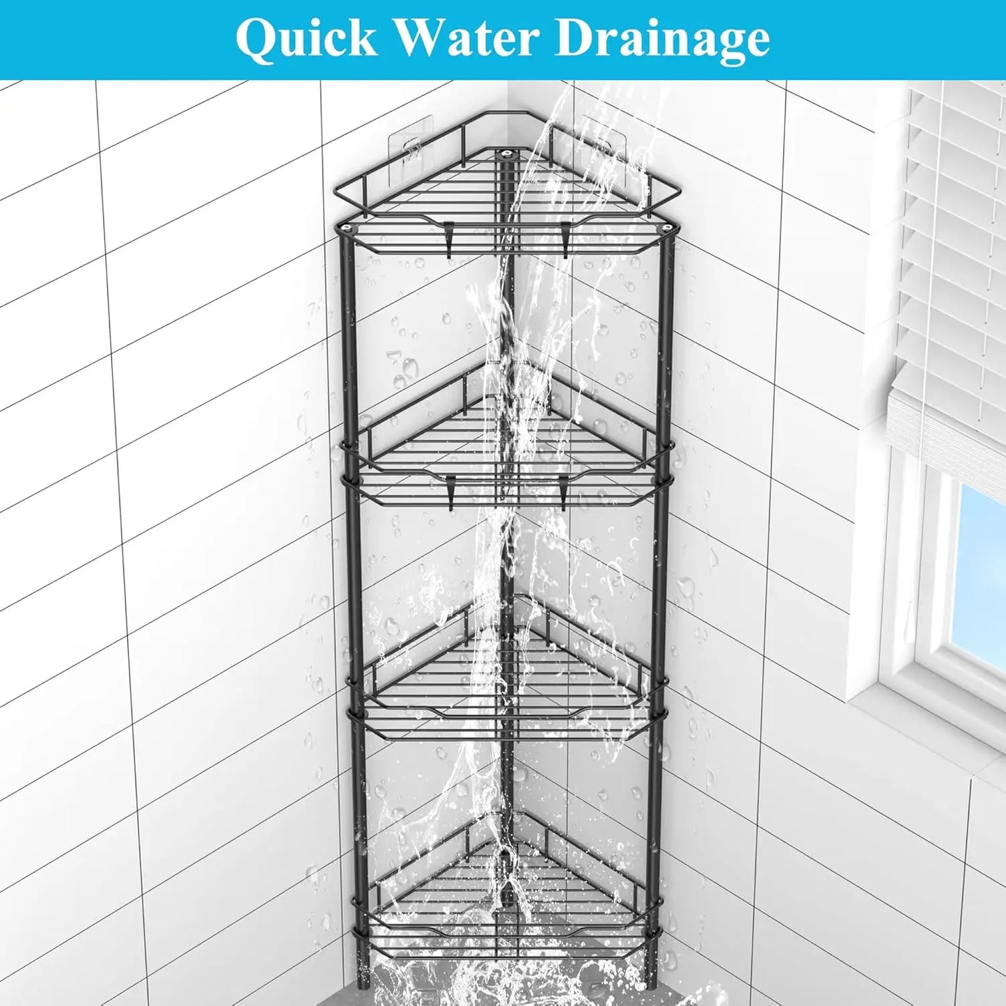 4-Tier Corner Shower Caddy Shelf w/Hooks