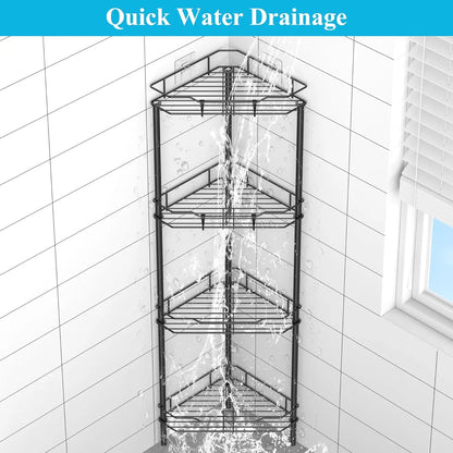 4-Tier Corner Shower Caddy Shelf w/Hooks