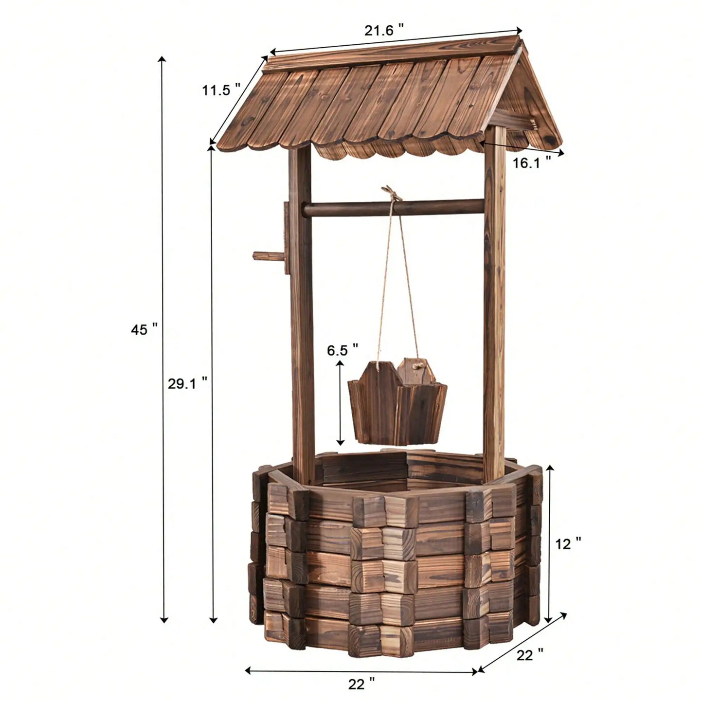 Outdoor Wooden Wishing Well, Flower Bucket Planter