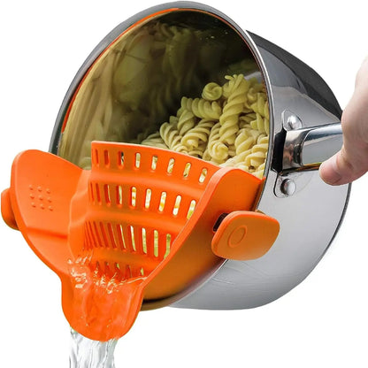 Snap N' Strain, Silicone Pasta Strainer Clip-On for Pots and Pans - Heat Resistant Colander