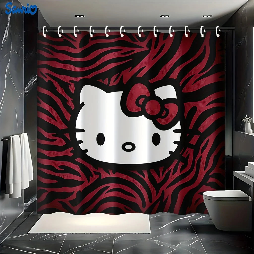 Hello Kitty Pattern Shower Curtain with 12 Hooks