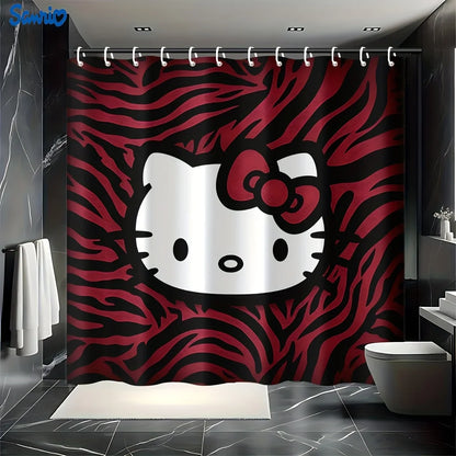 Hello Kitty Pattern Shower Curtain with 12 Hooks