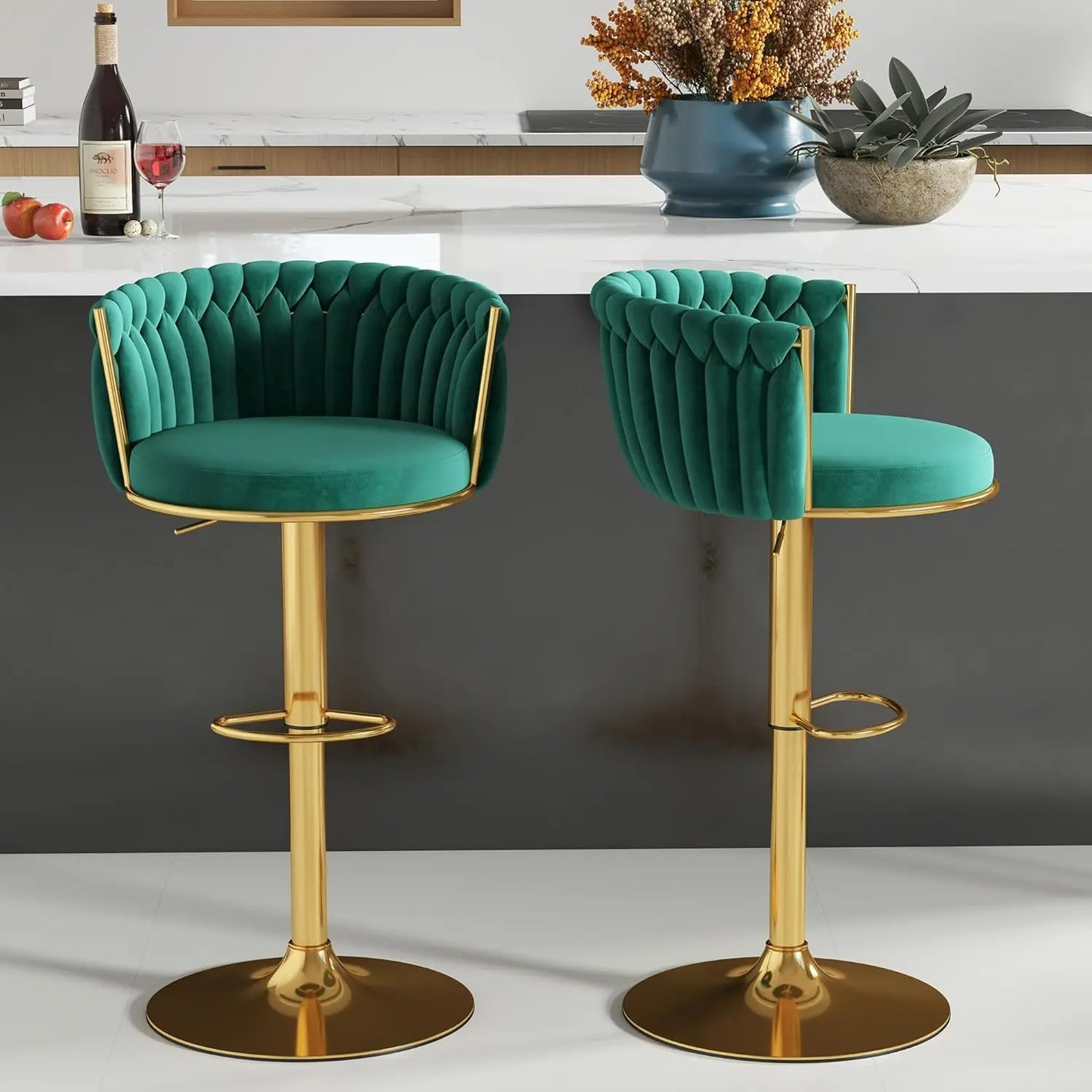Set of 2, Hand-Woven Barstools, Counter Height