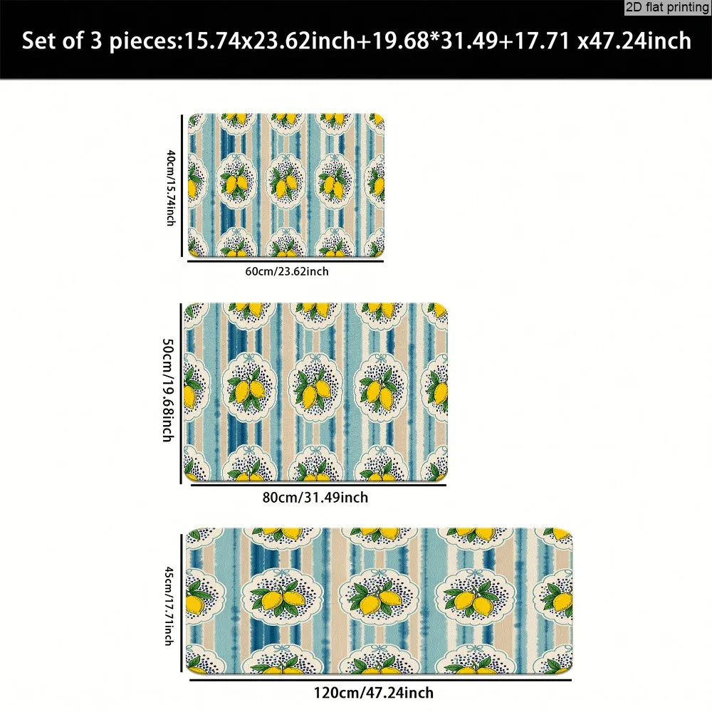 Fresh Lemon Stripe Print, Non-Slip and Water-Absorbent Foot Mat