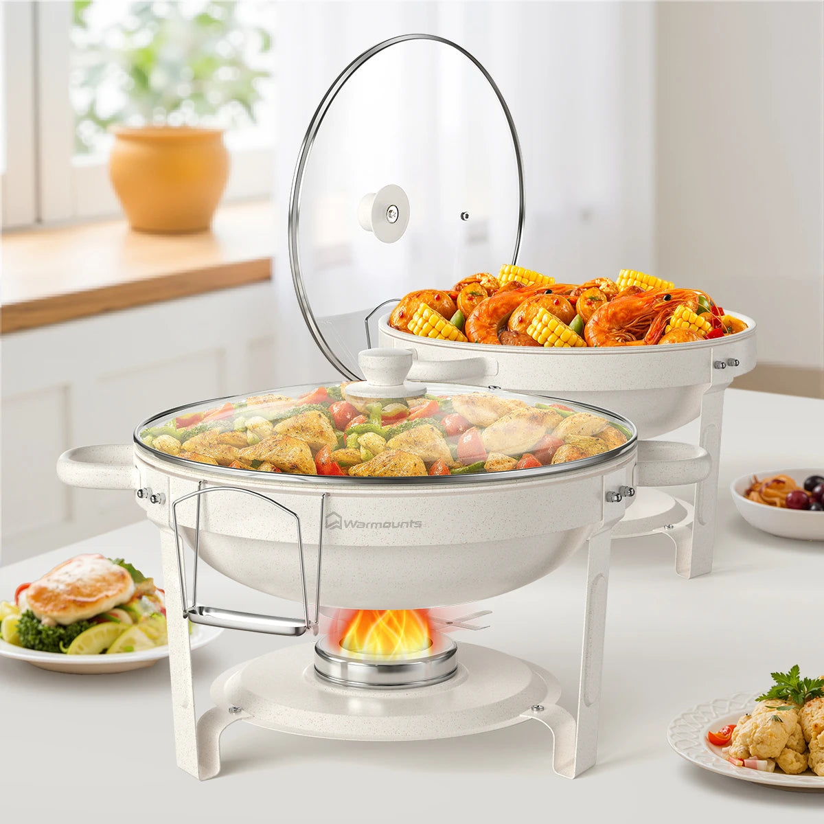 2/4Pack 5QT Round Chafing Dishes, Buffet Set w/Glass Lid