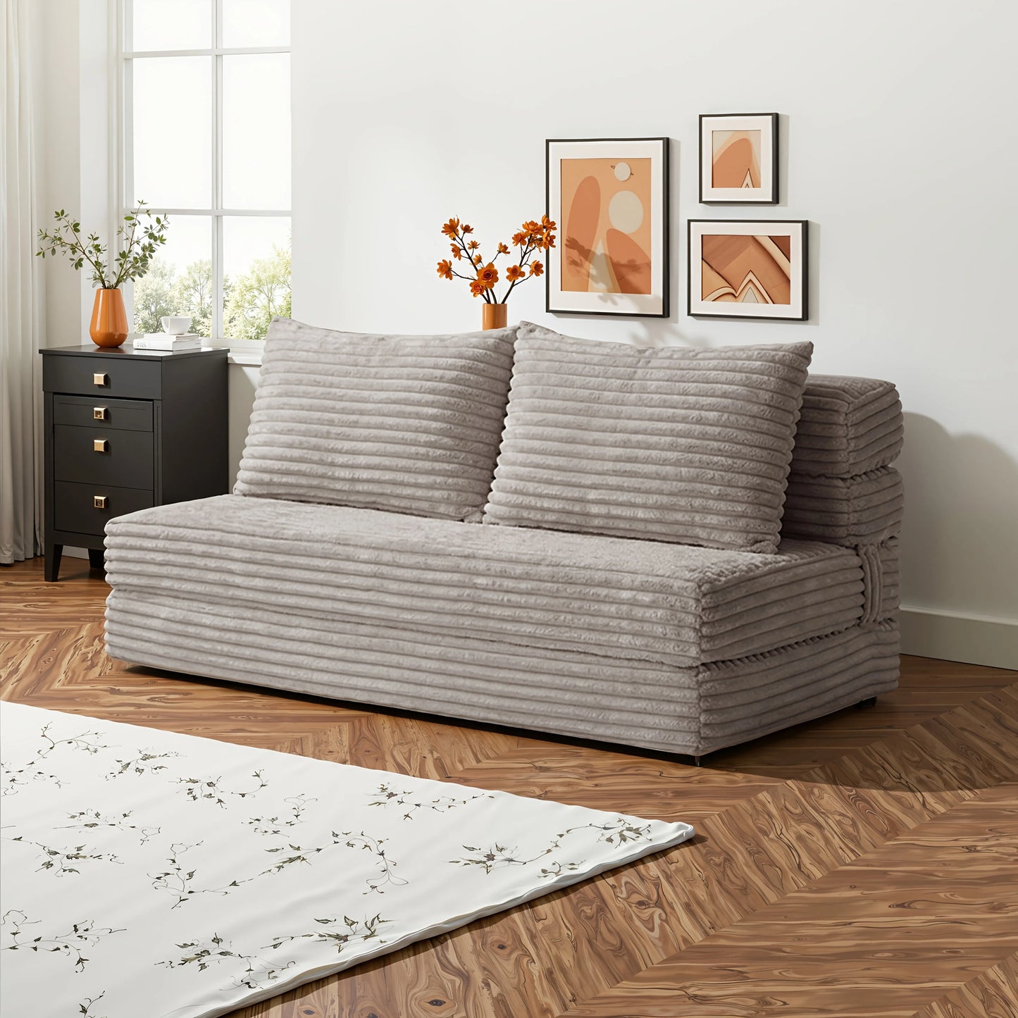 L-Shaped Modular Sofa, Boneless Design, Ultra-Soft Comfort, Ottoman