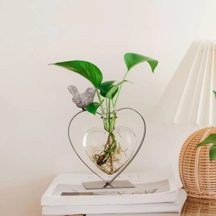Modern Creative Desktop Glass Vase, Plant Terrarium Metal Stand
