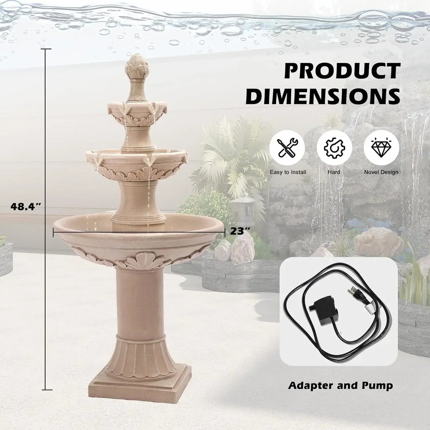 48.4" H Bubbler Floor Waterfall Fountain w/Pineapple Top, Pump,