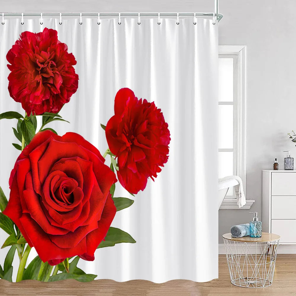 Red Roses Floral Shower Curtain, Romantic Flower