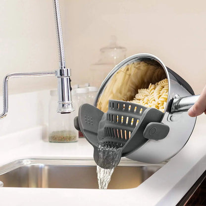 Snap N' Strain, Silicone Pasta Strainer Clip-On for Pots and Pans - Heat Resistant Colander