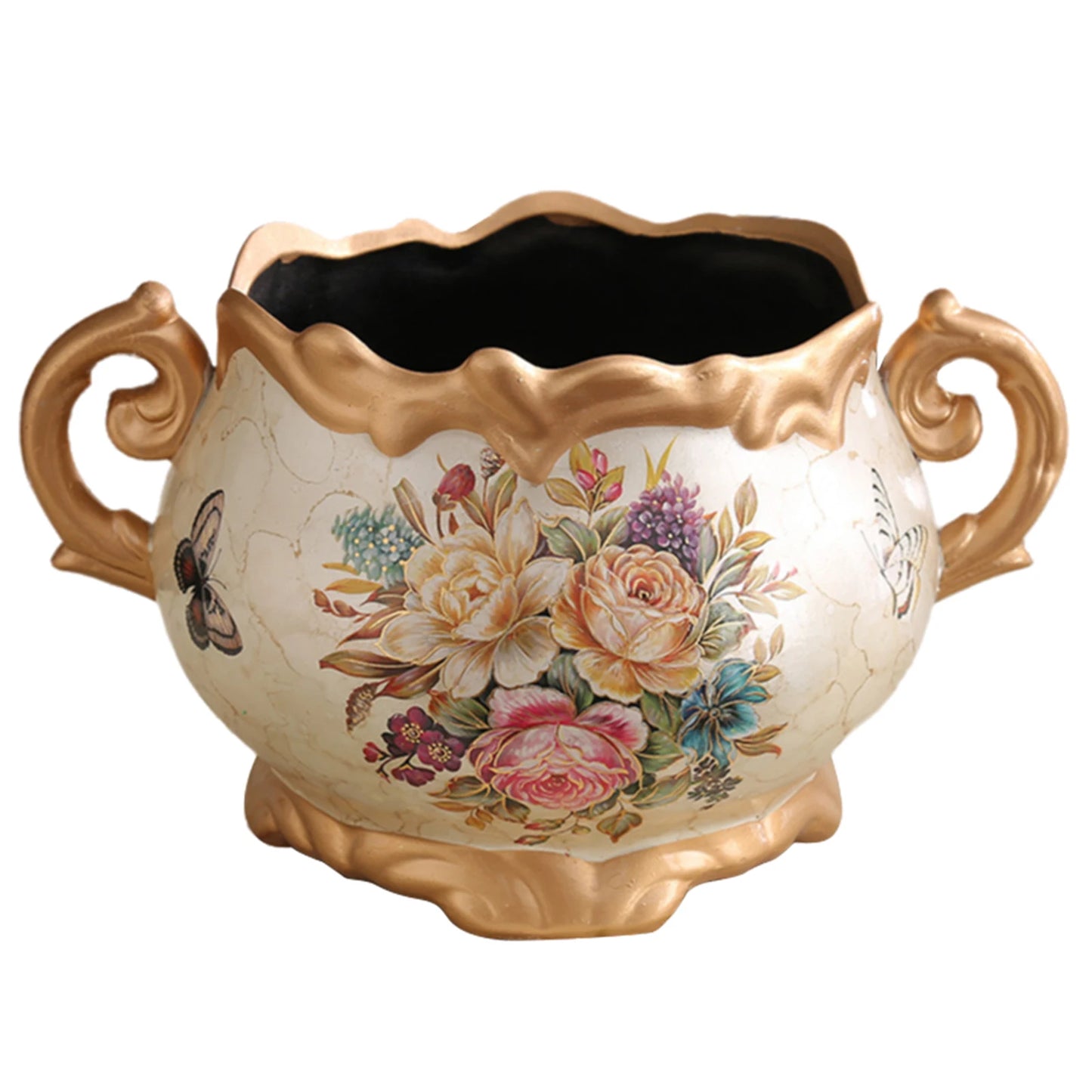 American Style Double Ear Hand Painted Pattern Vase w/Handle