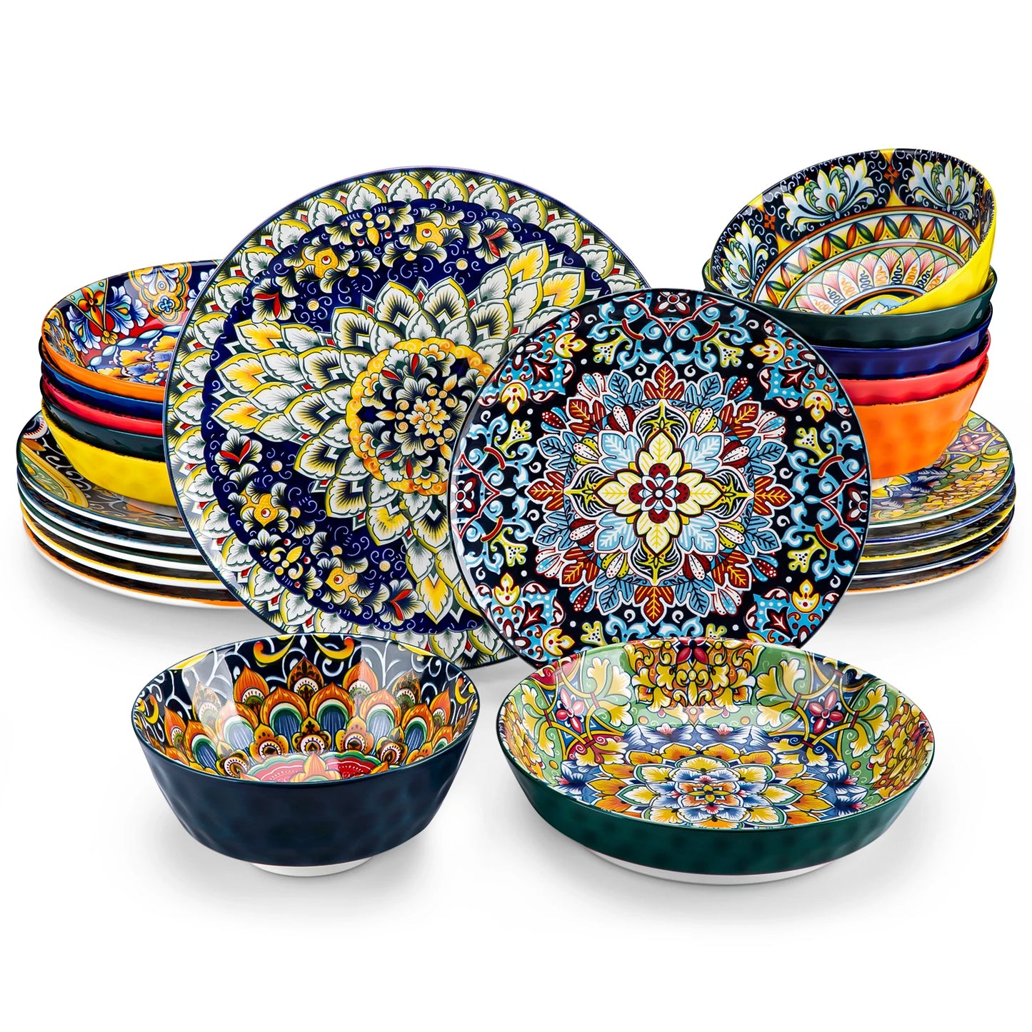 24 PCS Ceramic Dinnerware Set Porcelain Bohemian Style Dinnerware