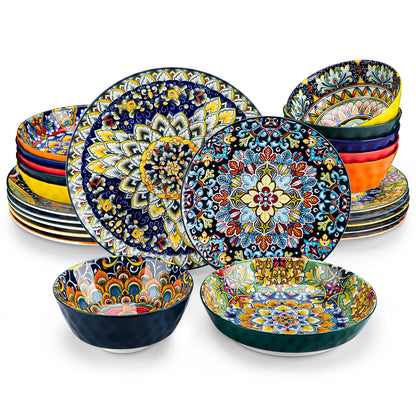24 PCS Ceramic Dinnerware Set Porcelain Bohemian Style Dinnerware