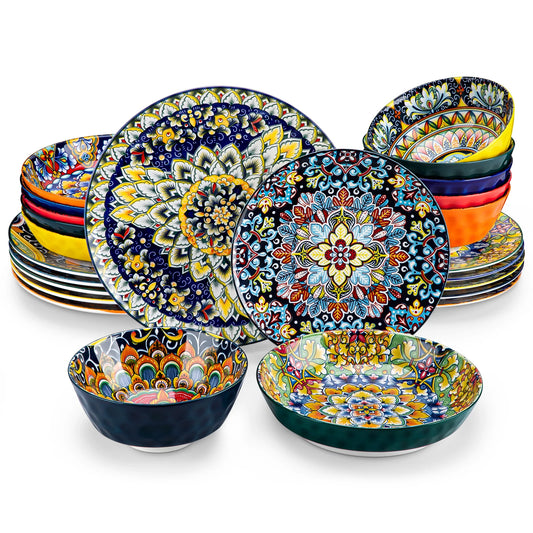 24 PCS Ceramic Dinnerware Set Porcelain Bohemian Style Dinnerware