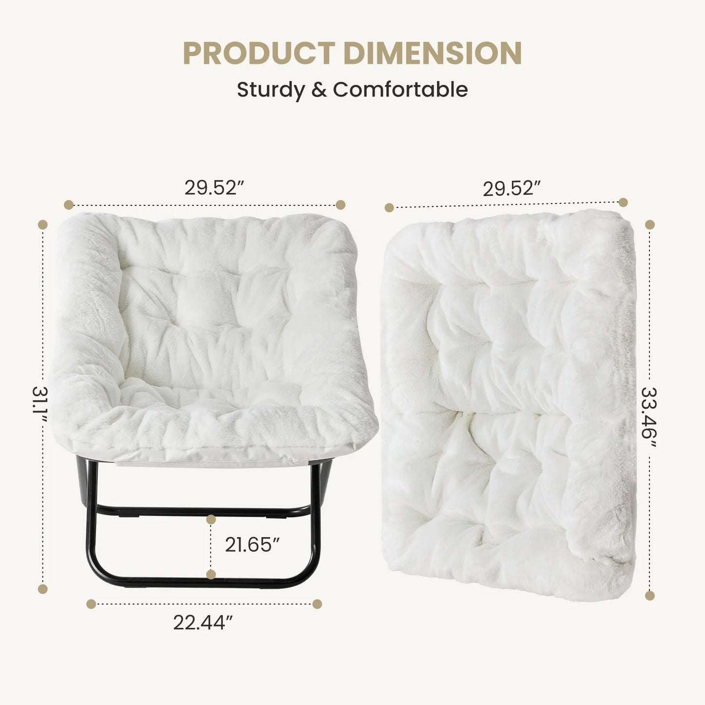 28" Large-Size, Folding Cozy Lounge Chair, Soft Faux Fur