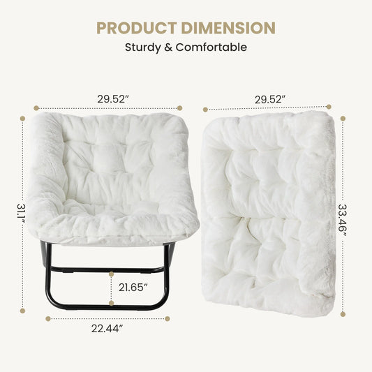 28" Large-Size, Folding Cozy Lounge Chair, Soft Faux Fur